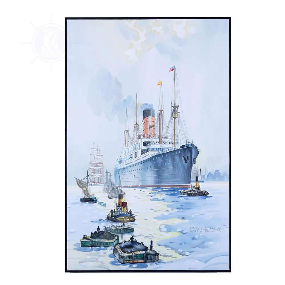 AF002 The Cunard Liner Carpathia Outward Bound from Liverpool in the Moonlight - Canvas Painting AF002 - THE CUNARD LINER CARPATHIA OUTWARD BOUND FROM LIVERPOOL IN THE MOONLIGHT - CANVAS PAINTING L00.WEBP